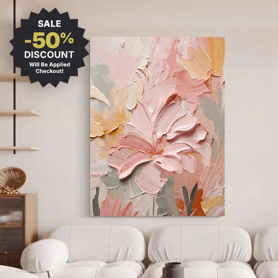 Large Format Hand Painted Pink Floral Canvas Wall Art