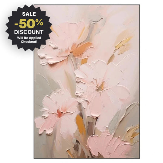 Large Format Hand Painted Pink Floral Canvas Wall Art