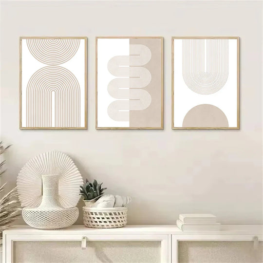Light Beige Minimalist Geometric Line Art Canvas Wall Art
