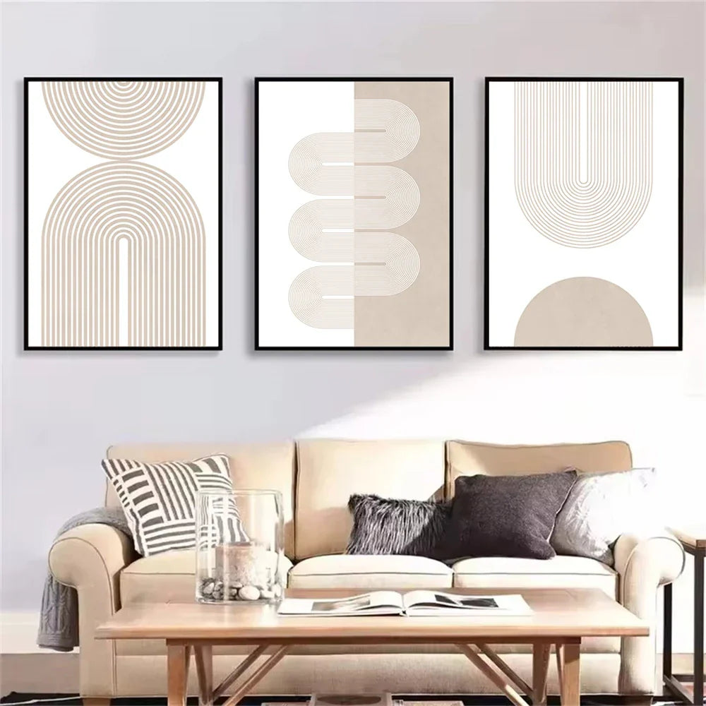 Light Beige Minimalist Geometric Line Art Canvas Wall Art
