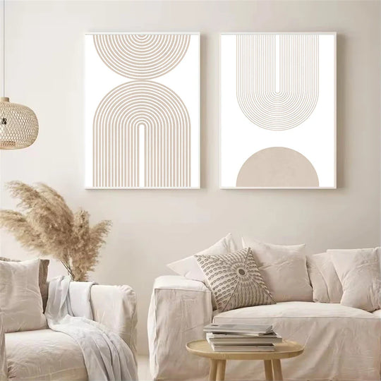 Light Beige Minimalist Geometric Line Art Canvas Wall Art