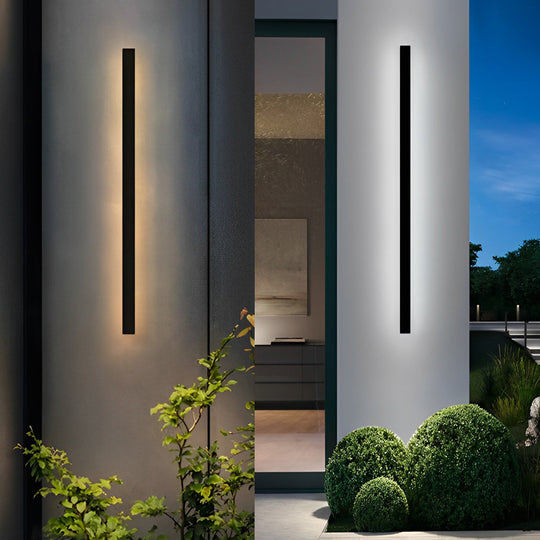 Minimalist Long Linear LED Waterproof Black Modern Solar Wall Sconce Lighting