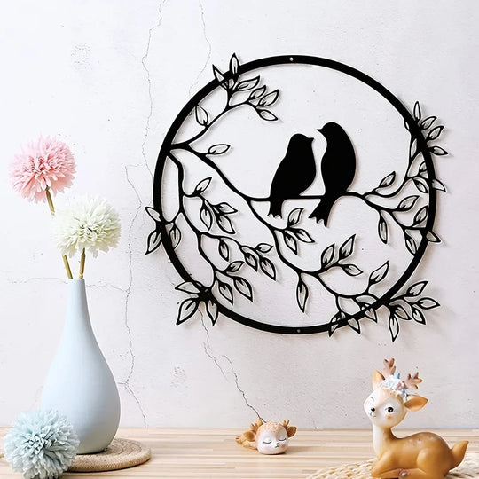 Love Birds on a Branch Black Metal Wall Art Decor
