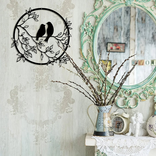 Love Birds on a Branch Black Metal Wall Art Decor