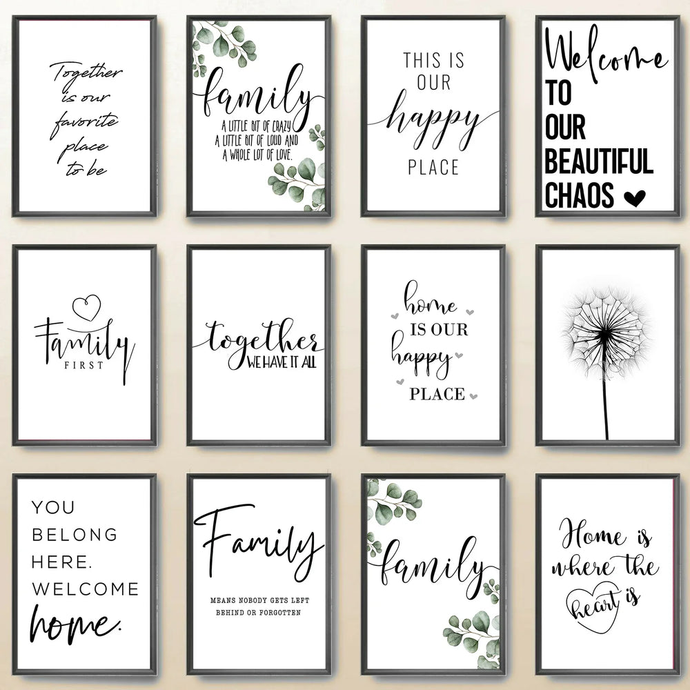Love Family Home Quote Black White Canvas Wall Art