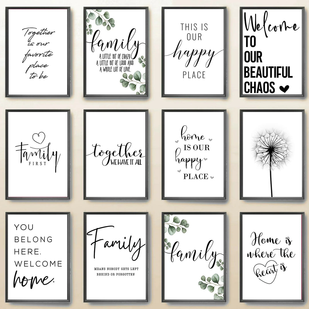 Love Family Home Quote Black White Canvas Wall Art