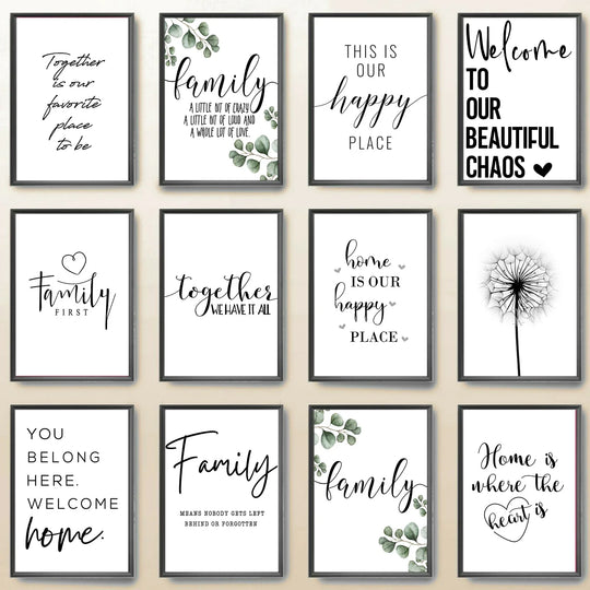 Love Family Home Quote Black White Canvas Wall Art