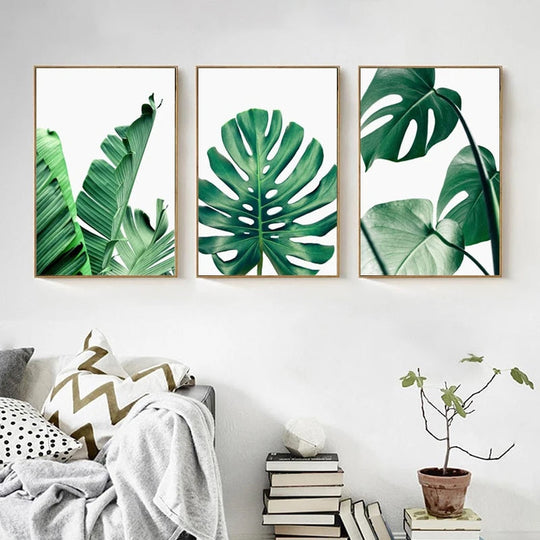 Lush Green Leaves Tropical Botanical Canvas Wall Art