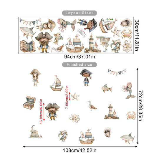 Mermaids Pirates And Treasure Wall Decals For Kids Room
