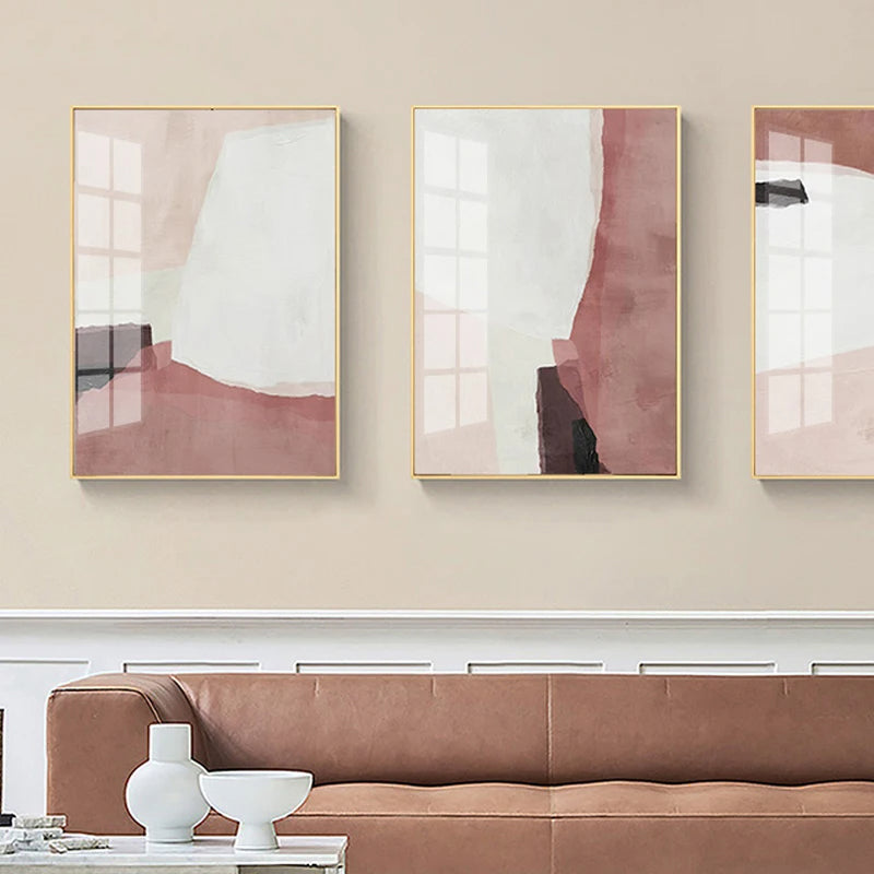 Minimalist Pink White Abstract Canvas Wall Art Unframed