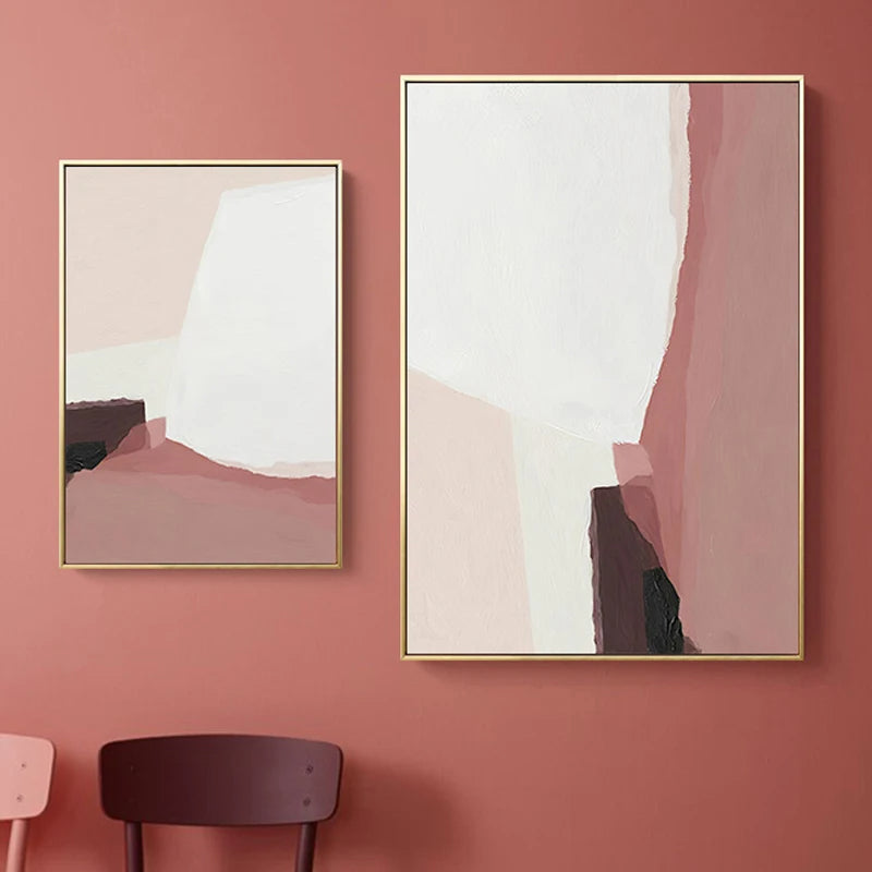 Minimalist Pink White Abstract Canvas Wall Art Unframed