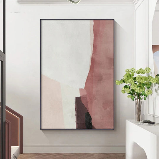 Minimalist Pink White Abstract Canvas Wall Art Unframed