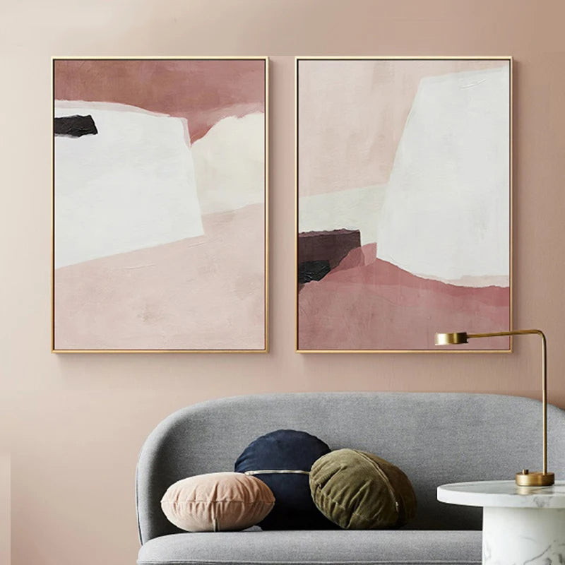 Minimalist Pink White Abstract Canvas Wall Art Unframed