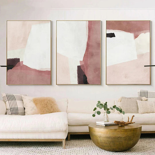Minimalist Pink White Abstract Canvas Wall Art Unframed