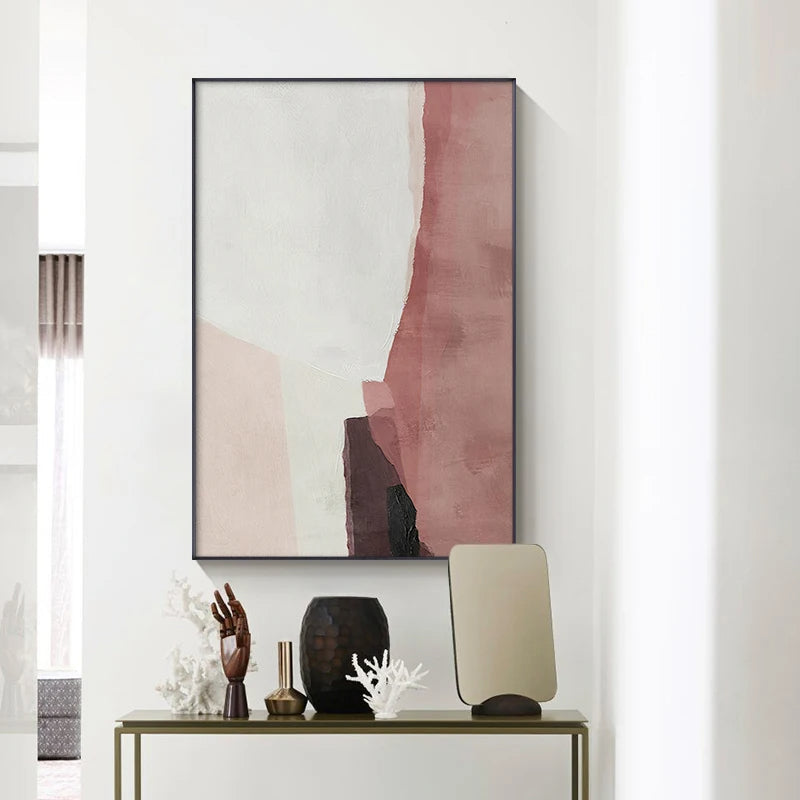 Minimalist Pink White Abstract Canvas Wall Art Unframed