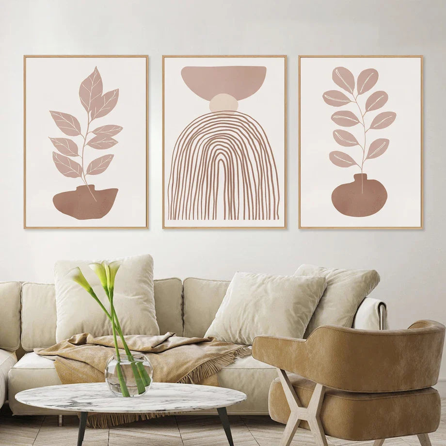 Minimalist Abstract Boho Leaf Line Art Botanical Canvas Wall Art