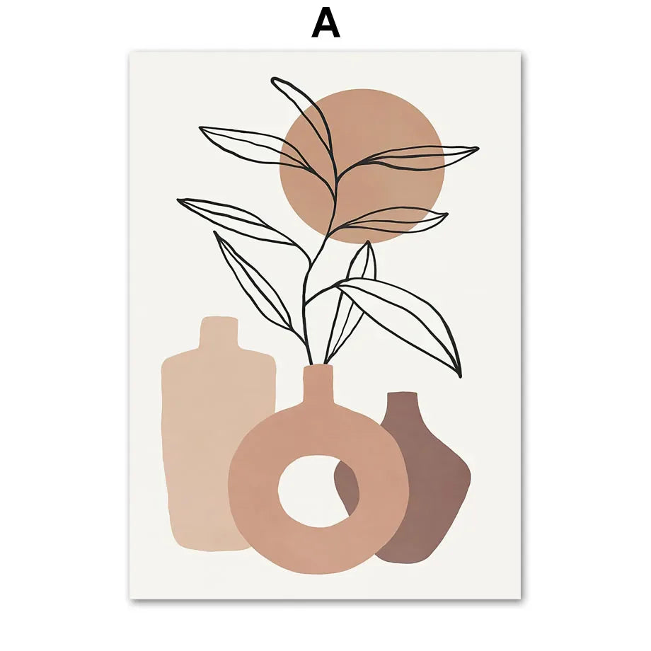 Minimalist Abstract Boho Leaf Line Art Botanical Canvas Wall Art