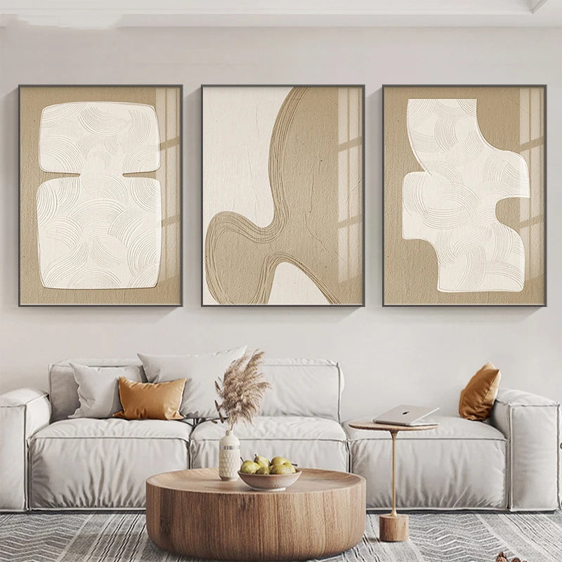 Minimalist Abstract Cream Beige Geometric Canvas Wall Art Unframed