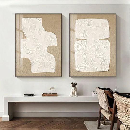 Minimalist Abstract Cream Beige Geometric Canvas Wall Art Unframed