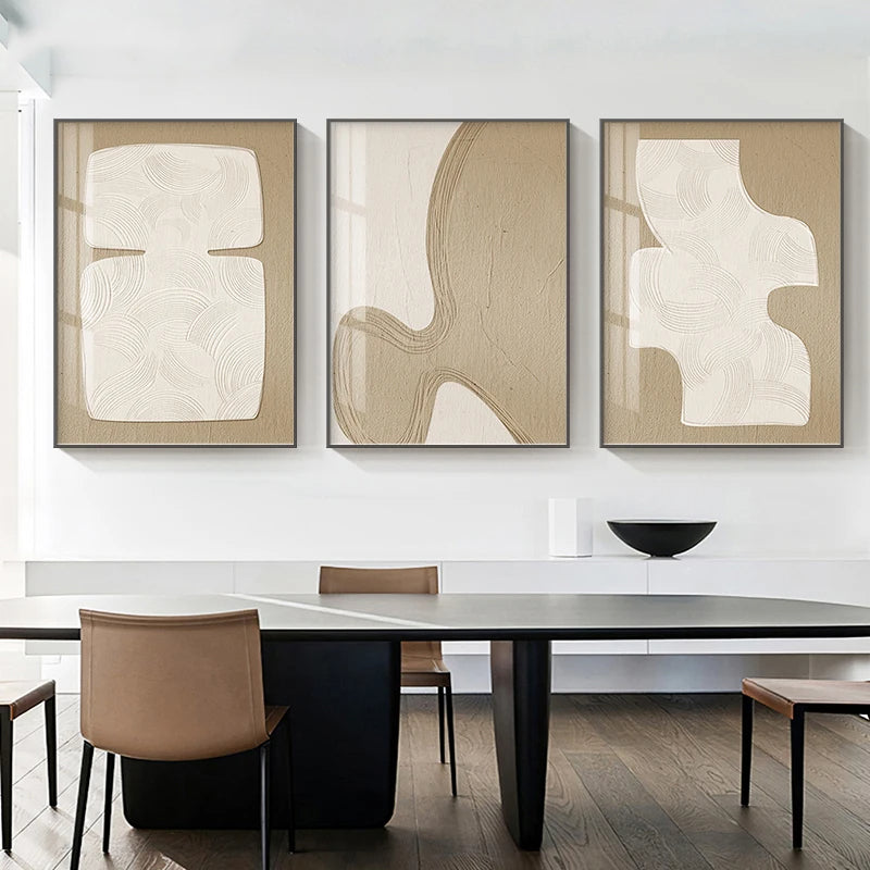 Minimalist Abstract Cream Beige Geometric Canvas Wall Art Unframed