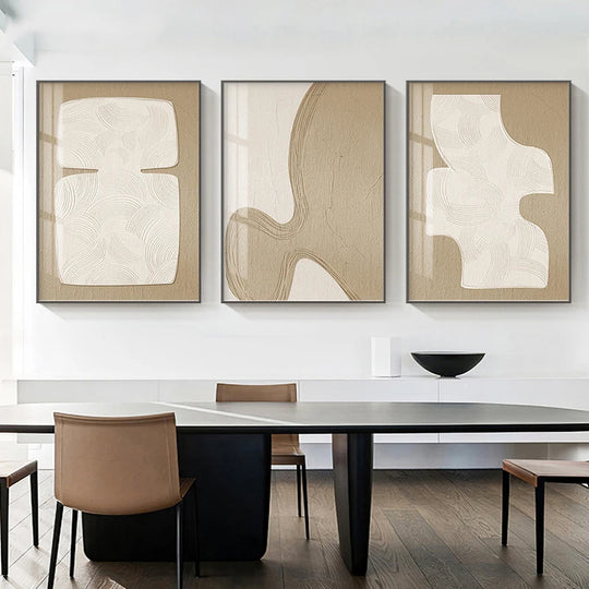 Minimalist Abstract Cream Beige Geometric Canvas Wall Art Unframed