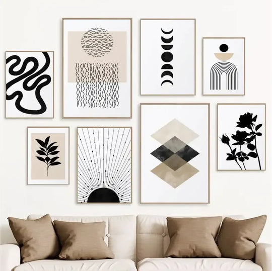 Minimalist Black And Beige Abstract Geometric Canvas Wall Art