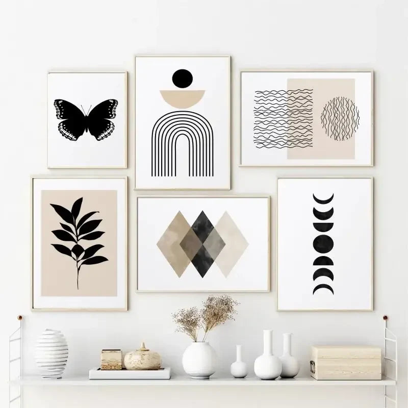 Minimalist Black And Beige Abstract Geometric Canvas Wall Art