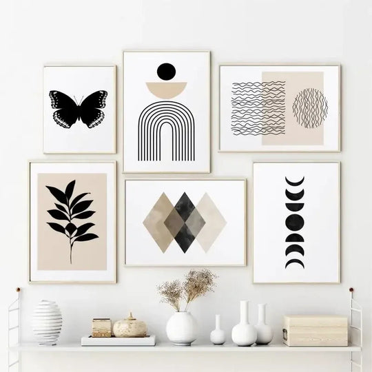 Minimalist Black And Beige Abstract Geometric Canvas Wall Art