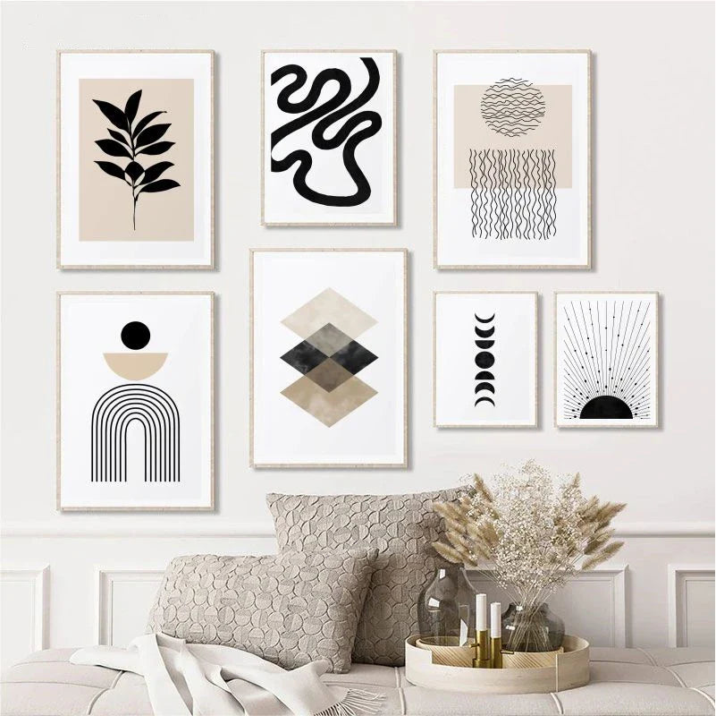 Minimalist Black And Beige Abstract Geometric Canvas Wall Art