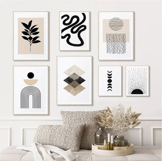 Minimalist Black And Beige Abstract Geometric Canvas Wall Art