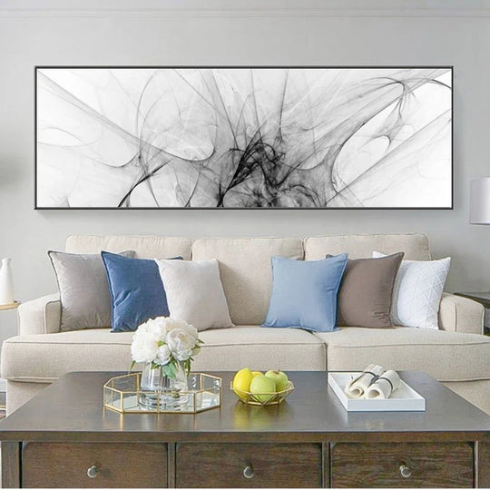 Minimalist Black White Abstract Wide Format Canvas Wall Art Unframed