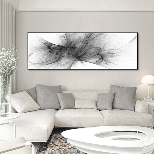 Minimalist Black White Abstract Wide Format Canvas Wall Art Unframed