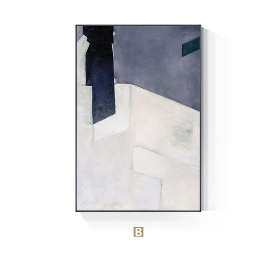 Minimalist Blue Beige Geometric Abstract Canvas Wall Art Unframed