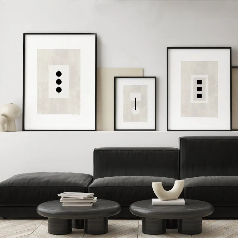 Minimalist Geometric Black White Abstract Canvas Wall Art