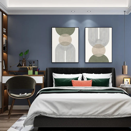 Minimalist Green Beige Abstract Botanical Canvas Wall Art