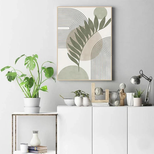 Minimalist Green Beige Abstract Botanical Canvas Wall Art