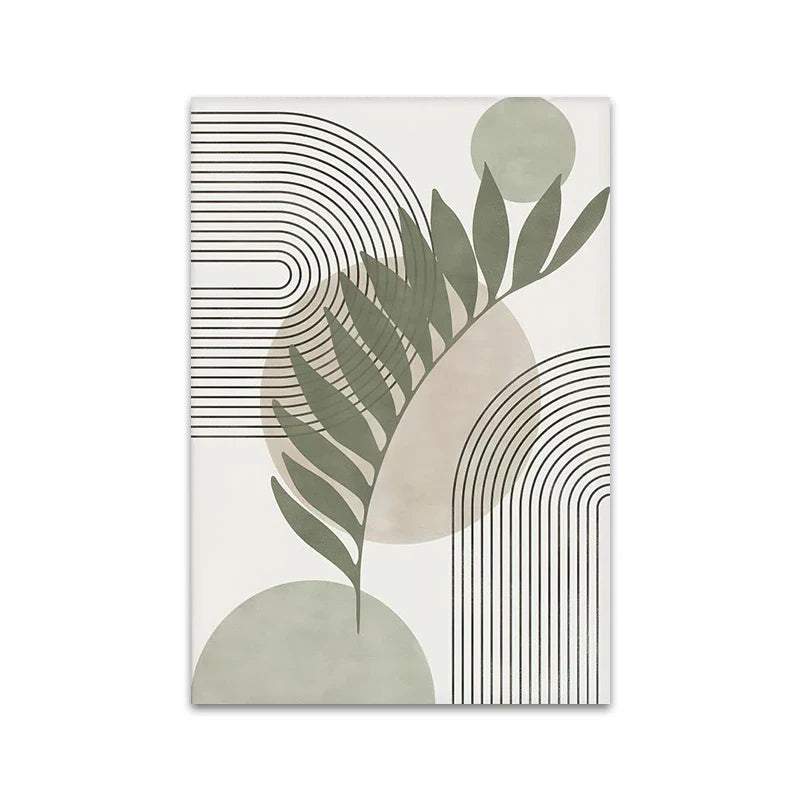 Minimalist Green Beige Abstract Botanical Canvas Wall Art