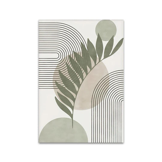 Minimalist Green Beige Abstract Botanical Canvas Wall Art