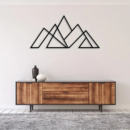 Minimalist Geometric Mountains Black Metal Wall Art Decor