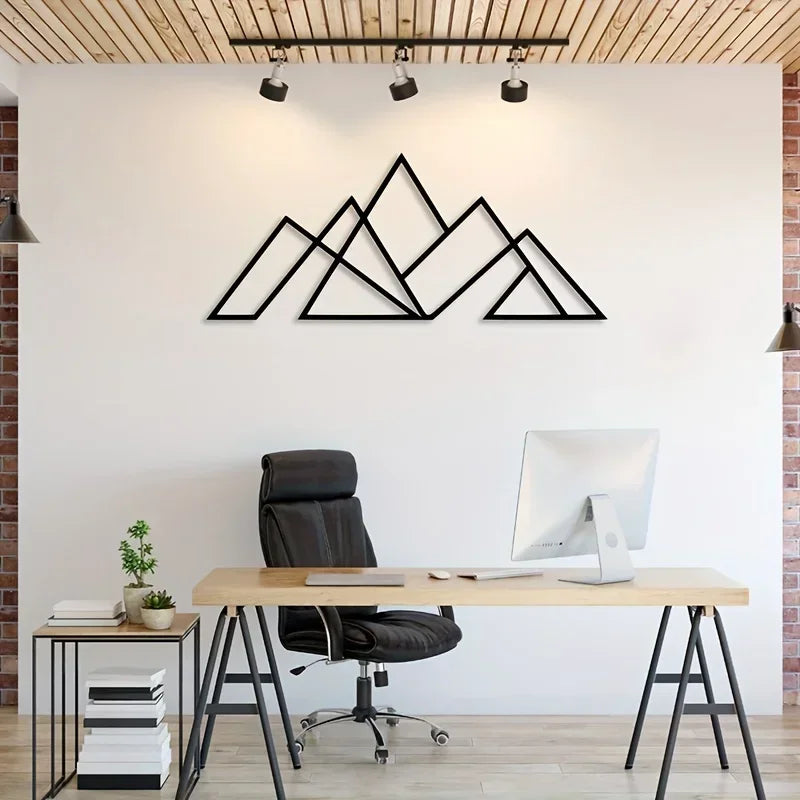Minimalist Geometric Mountains Black Metal Wall Art Decor