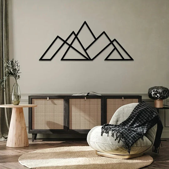 Minimalist Geometric Mountains Black Metal Wall Art Decor