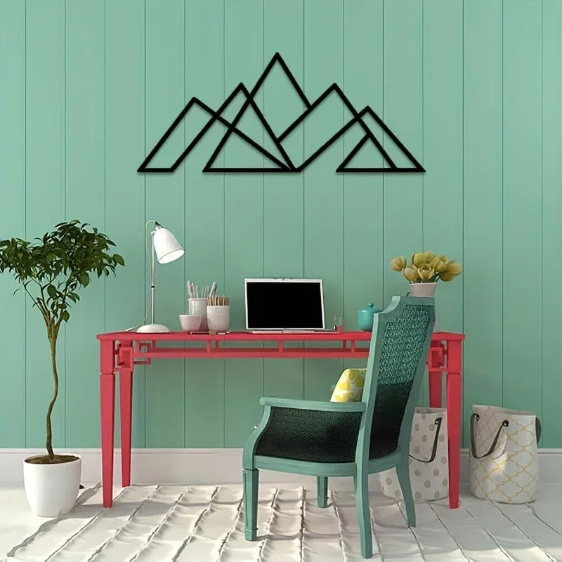 Minimalist Geometric Mountains Black Metal Wall Art Decor