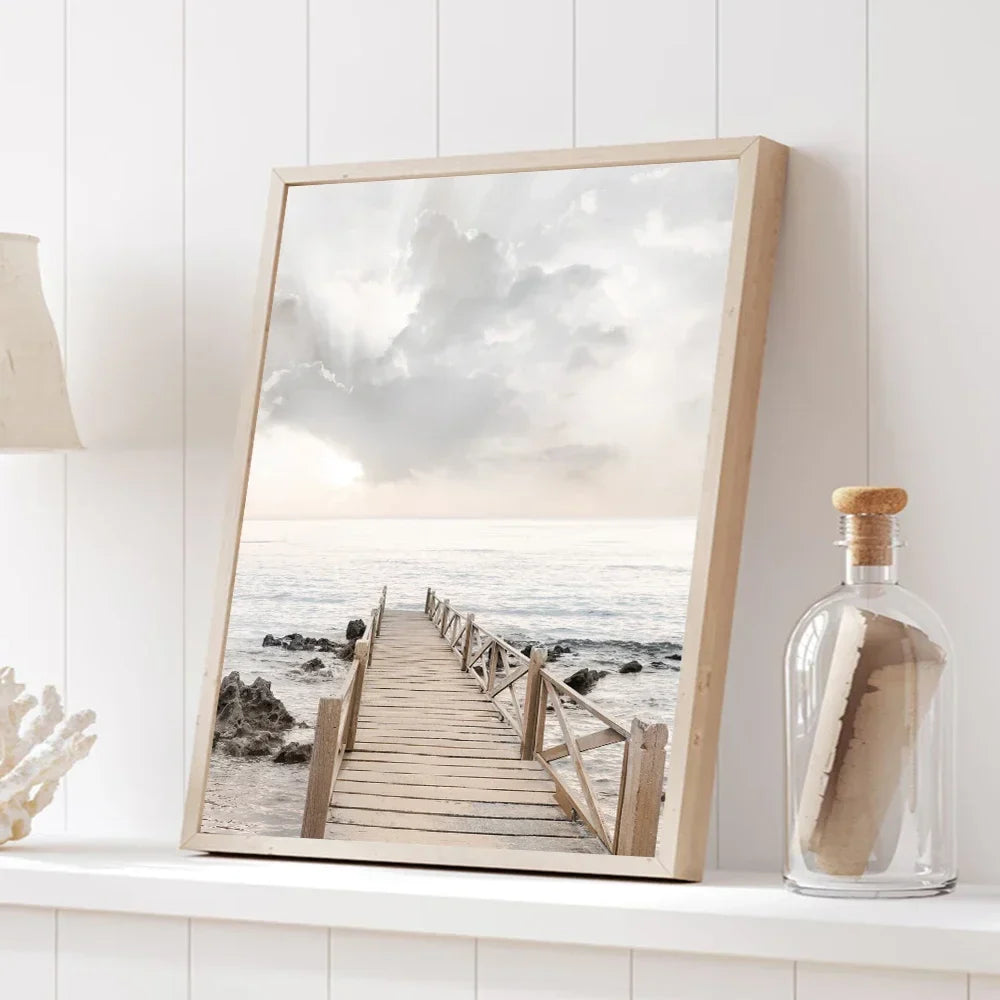 Minimalist Lake Pier Coastal Canvas Wall Art Unframed