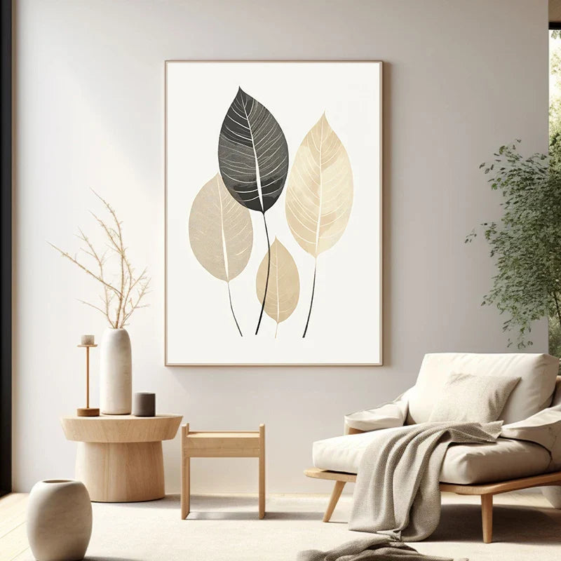 Minimalist Zen Pebbles and Leaves Neutral Canvas Wall Art