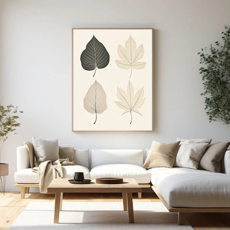 Minimalist Zen Pebbles and Leaves Neutral Canvas Wall Art