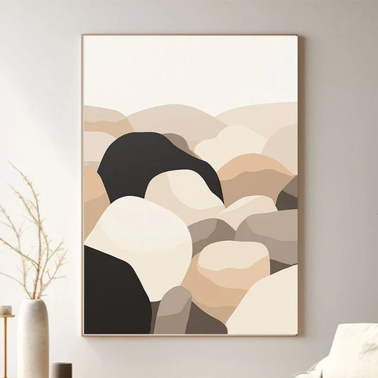 Minimalist Zen Pebbles and Leaves Neutral Canvas Wall Art