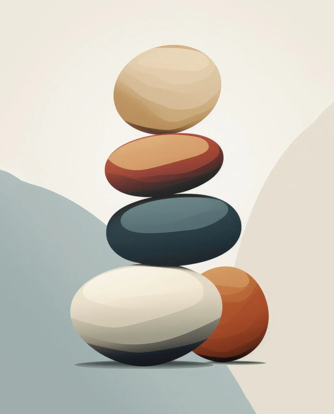 Minimalist Zen Pebbles and Leaves Neutral Canvas Wall Art