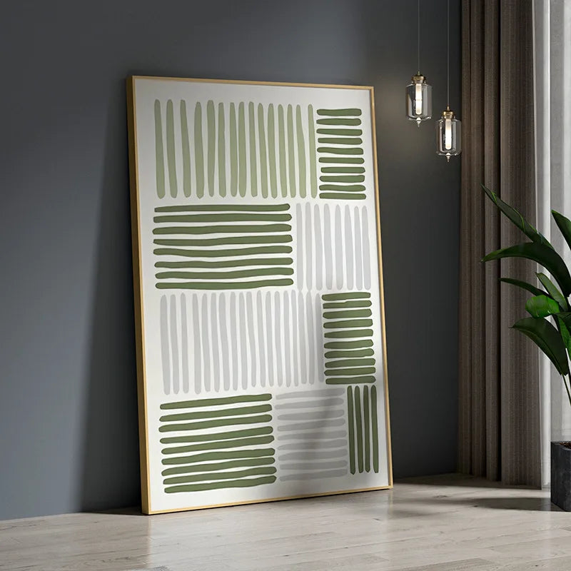 Minimalist Parallel Lines Green Grey Canvas Wall Art Unframed