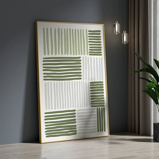 Minimalist Parallel Lines Green Grey Canvas Wall Art Unframed