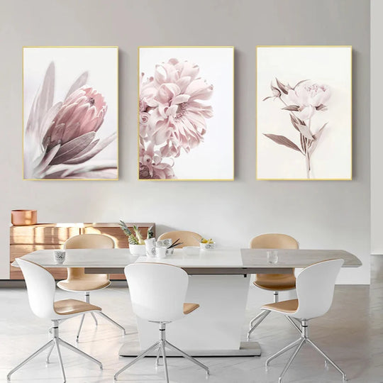 Minimalist Pink Floral Canvas Wall Art